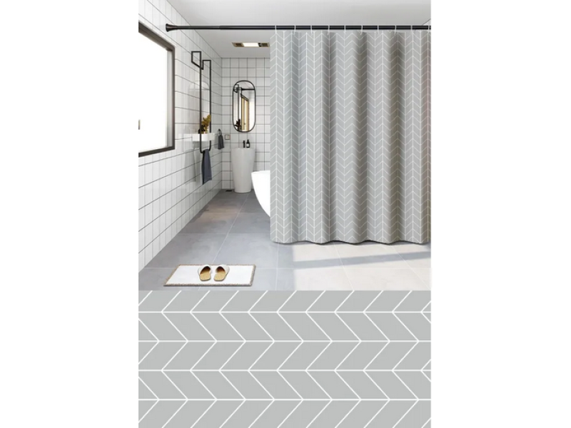 Штора Zerix SCP-012-180*180 колір Зигзаг сірийі поліетилен