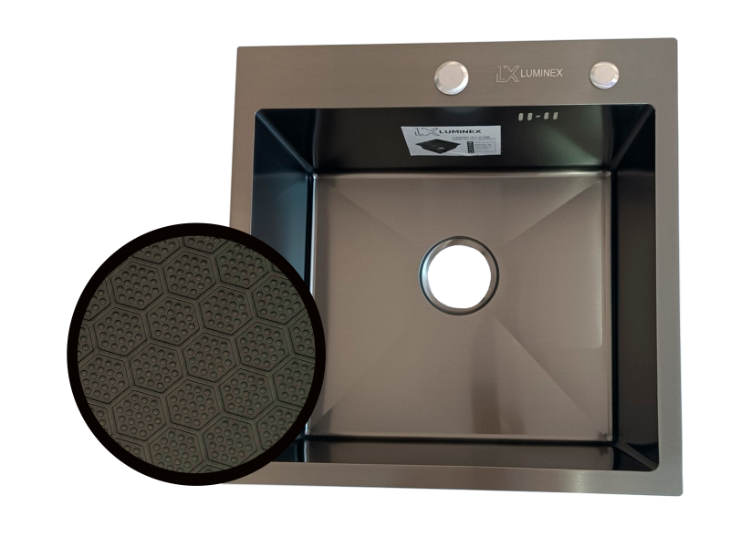 Мийка Luminex LX5050-210B2 (3/1) чорна, мікродекор (сифон і сушка для посуди)