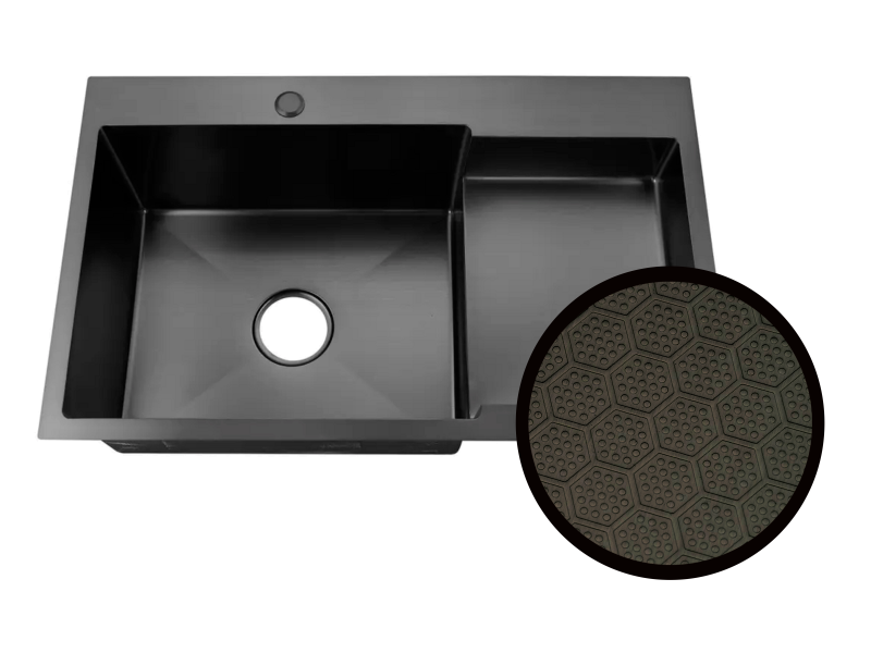 Мийка Luminex LX7848L-210B2 (3/1) чорна, мікродекор глиб. суш. (сифон і сушка для посуди) ліва