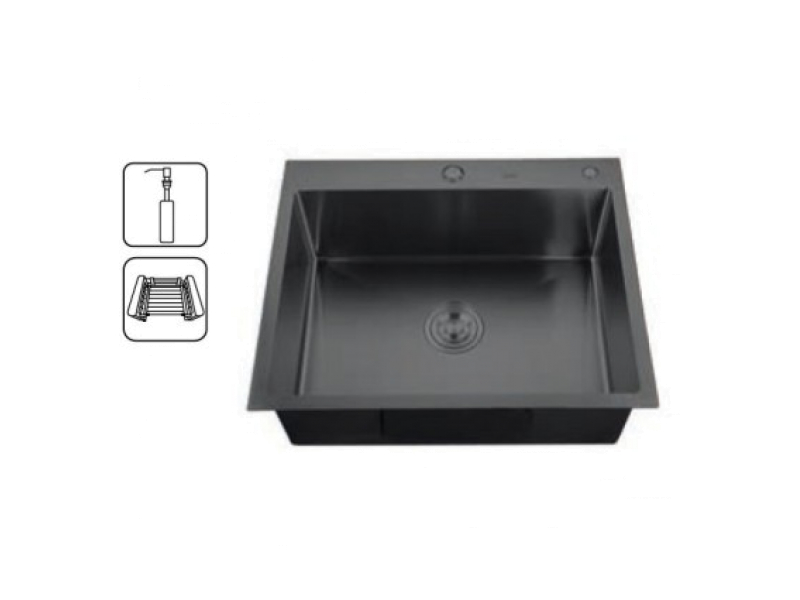 Мийка Zerix ZH5045B-215 (3.0/1.0) PVD-BLACK з диспенсером і сушкою для посуди +