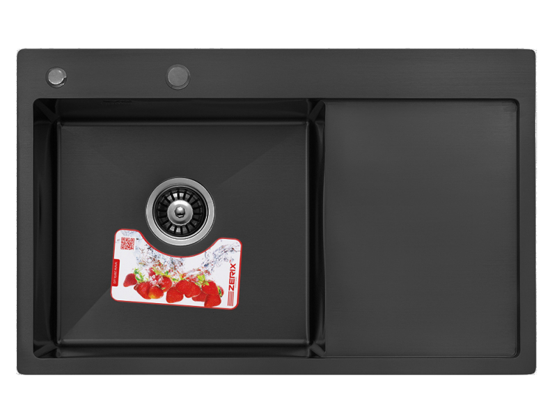 Мийка Zerix ZH7849LB-215 (3.0/1.0) PVD-BLACK з диспенсером і сушкою для посуди +