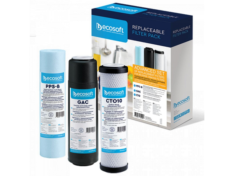 Комплект картриджів Ecosoft Standart CHV3ECOSTD (хлор) (ппр 5 мкр+акт. вугілля+спрес. вугілля)  