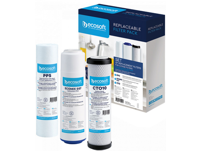 Комплект картриджів Ecosoft Standart CMV3ECOSTD (для жосткості) (ппр 5 мкр+помякч.+спрес. вугілля)  