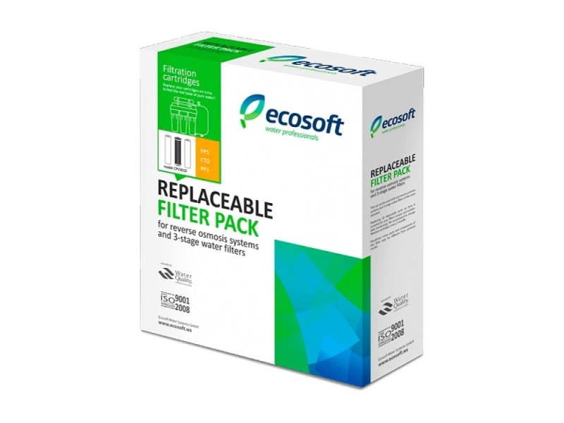 Комплект картриджів Ecosoft Standart CPV3ECOST (для осмосу) (ппр 5 мкр + вугілля + ппр 1 мкр) 