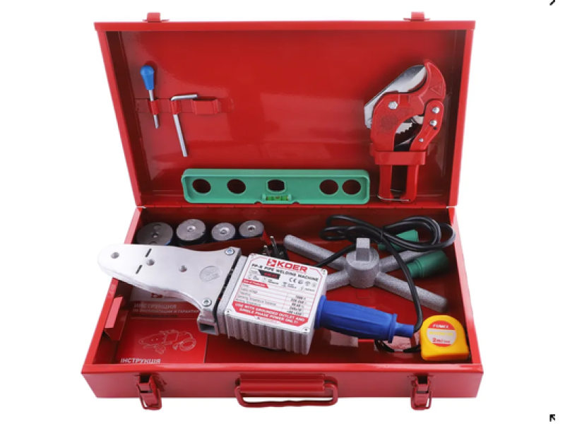 Паяльник Koer KW.SET-03 1500Wt, 4 насадки, ножиц, рулетка, загл, рівень