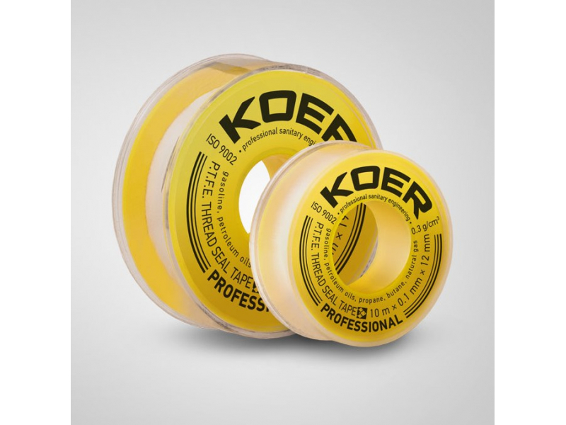 Фум-стрічка Koer жовта 12мм*0,1мм*10м мала ST-12+