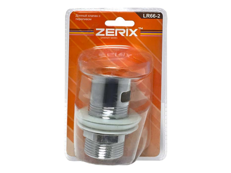 Донний клапан Zerix LR66-2(з переливом,кнопка посередині)+