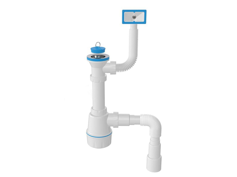 Сифон Kroner KRP Siphon-021 для мийки з квадрат перелив і гофро-труб. 50/40 (з відерцем)